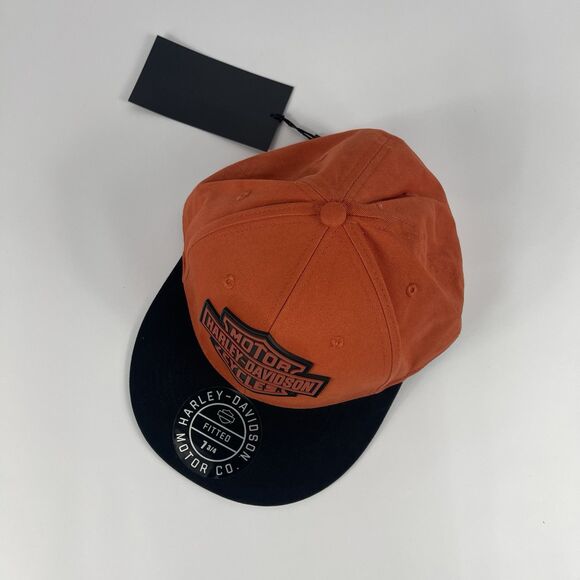 Harley Davidson Motor Cycles Men's Orange and Black‎ Hat Fitted,cotton SZ 7 3/4 - Picture 2 of 7